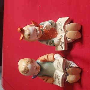 Vintage Gold Castle Ceramic Figurine Bookends Boy & Girl Reading Books